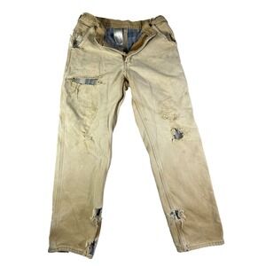 Vintage B1-11Carhartt Flannel Lined Carpenter Pants Mens 33x34 Tan Canvas